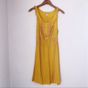 Anthropologie Maeve Mustard Frill Crochet Dress